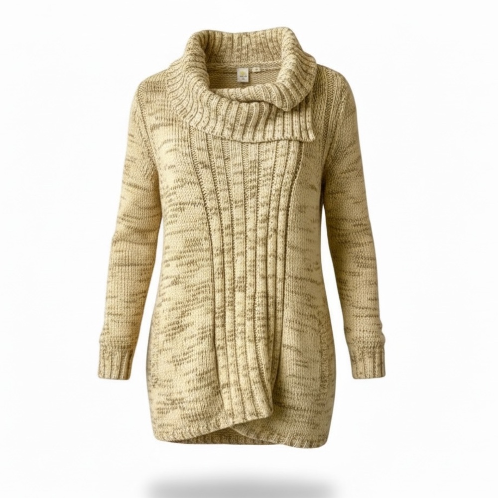 ANTHROPOLOGIE Little Yellow Bird Cardigan Sweater Marled Tan Brown Large